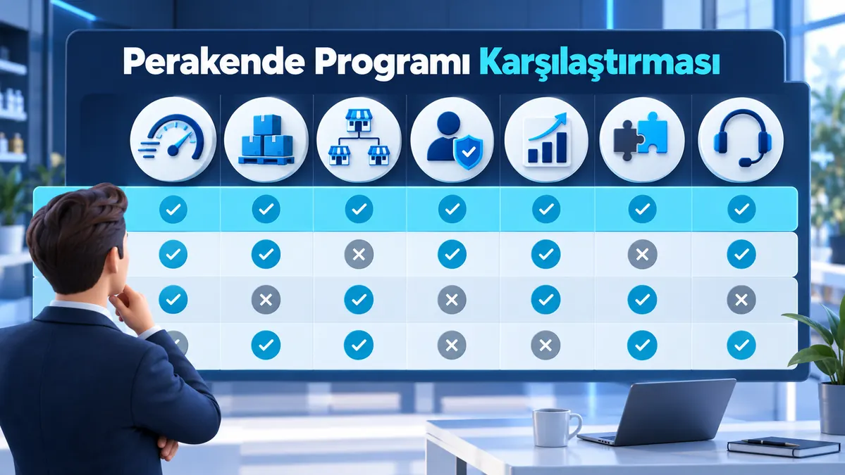 Perakende Satış Programı Karşılaştırması Perakende satış programı karşılaştırma kriterleri satış hızı stok şube raporlama entegrasyon ve destek