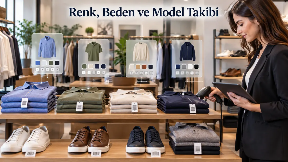 Renk, Beden ve Model Takibi Giyim mağazasında renk beden ve model bazında barkodlu stok takibi